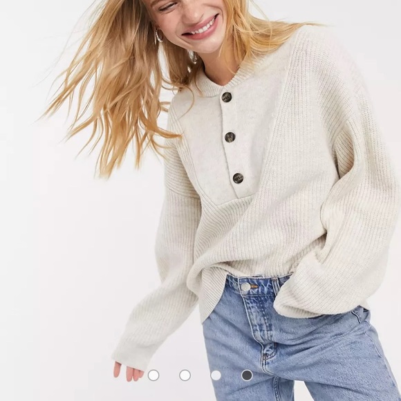 ASOS Sweaters - ASOS cream/oatmeal half button sweater